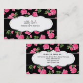 黒い及びピンクのバラの花いっぱいの名刺 名刺 (正面/裏面)