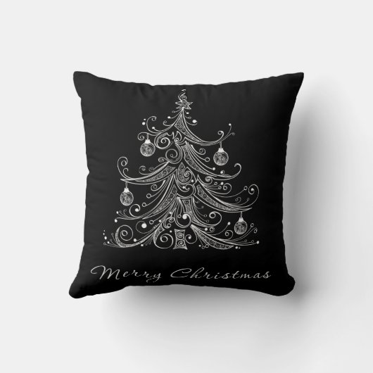 黒い及びホワイトクリスマスの木の枕 クッション (裏面)