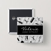 黒い及び灰色のヘアーサロンの名前入りの記章 缶バッジ (正面&裏面)