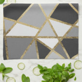 黒い及び灰色のモダンなGeoの金ゴールドの三角形 キッチンタオル (折り畳み)