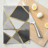 黒い及び灰色のモダンなGeoの金ゴールドの三角形 キッチンタオル (四つ折り)