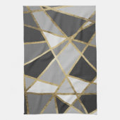 黒い及び灰色のモダンなGeoの金ゴールドの三角形 キッチンタオル (縦)