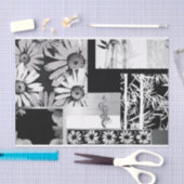 黒い及び白い花のコラージュ 薄葉紙 (クラフト)