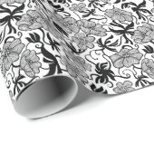 黒い及び白い花パターン ラッピングペーパー (ロールコーナー)