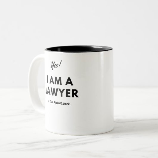 黒い及び白のおもしろいな弁護士の引用文 ツートーンマグカップ (正面左)