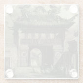 黒い及び白のアジア帝国寺院 ガラスコースター (裏面)