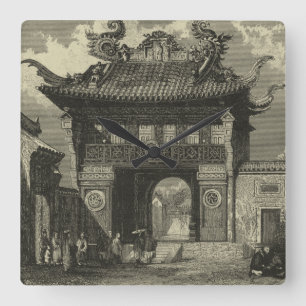 黒い及び白のアジア帝国寺院 スクエア壁時計