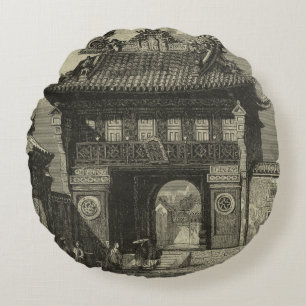 黒い及び白のアジア帝国寺院 ラウンドクッション