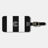 黒い及び白のストライプな月桂樹のリースのモノグラム ラゲッジタグ (正面横)