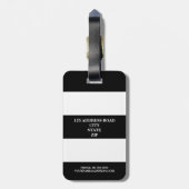 黒い及び白のストライプな月桂樹のリースのモノグラム ラゲッジタグ (裏面縦)