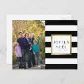 黒い及び白のストライプな"Joyeux Noël"の写真のクリスマス シーズンポストカード (正面/裏面)