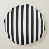 黒い及び白のストライプのデザインの円形の枕 ラウンドクッション (裏面)