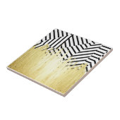 黒い及び白のストライプのフェイクな金ゴールドのペンキの打撃 タイル (側面)