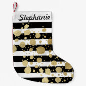 黒い及び白のストライプのフェイクな金ゴールドのペンキの(ばちゃばちゃ)跳ねる スモールクリスマスストッキング (正面)