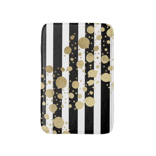 黒い及び白のストライプのフェイクな金ゴールドのペンキの(ばちゃばちゃ)跳ねる バスマット (正面縦)