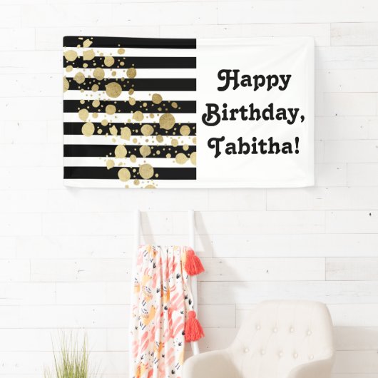 黒い及び白のストライプのフェイクな金ゴールドのペンキの(ばちゃばちゃ)跳ねる 横断幕 (インサイチュ)