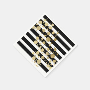 黒い及び白のストライプのフェイクな金ゴールドのペンキの(ばちゃばち スタンダードカクテルナプキン