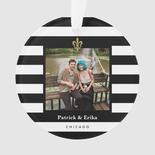 黒い及び白のストライプの(紋章の)フラ・ダ・リの写真 オーナメント (正面)