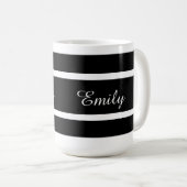 黒い及び白のストライプは、あなたの名前を加えます コーヒーマグカップ (正面右)