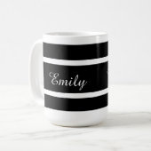 黒い及び白のストライプは、あなたの名前を加えます コーヒーマグカップ (正面左)