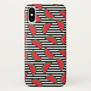 黒い及び白のストライプパターンのスイカ iPhone X ケース