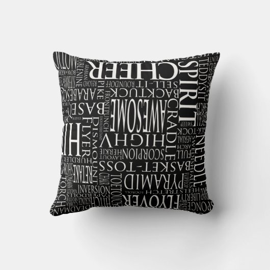黒い及び白のチアリーティングの単語の雲の枕 クッション (裏面)