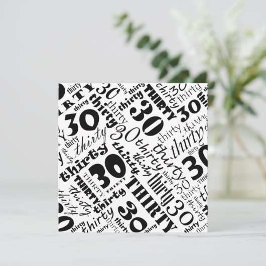 黒い及び白の第30誕生日のパーティの招待状 招待状 (スタンド正面)