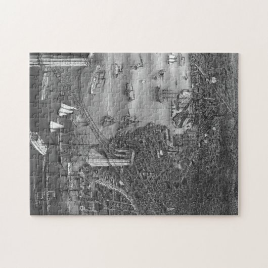 黒い及び白の1879年のヴィンテージのブルックリンの地図のパズル ジグソーパズル (横)