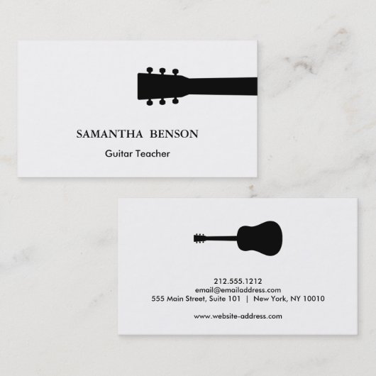 黒い及び白クールで及びモダンなギターの先生音楽 名刺 (正面/裏面)