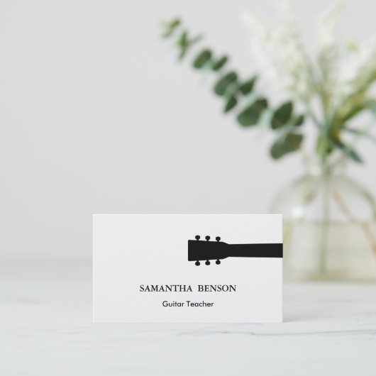 黒い及び白クールで及びモダンなギターの先生音楽 名刺 (スタンド正面)
