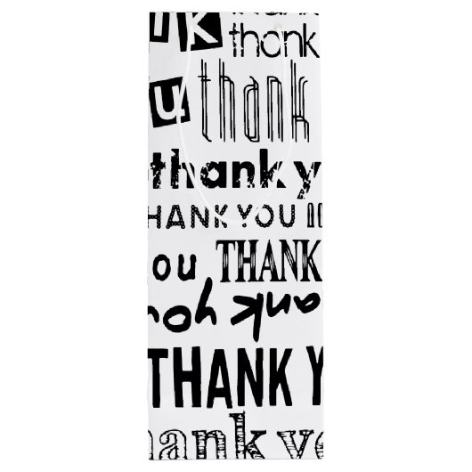 黒い及び白タイポグラフィのギフトバッグありがとう ワインギフトバッグ (裏面)