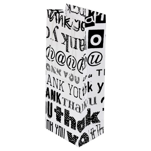 黒い及び白タイポグラフィのギフトバッグありがとう ワインギフトバッグ (正面アングル)