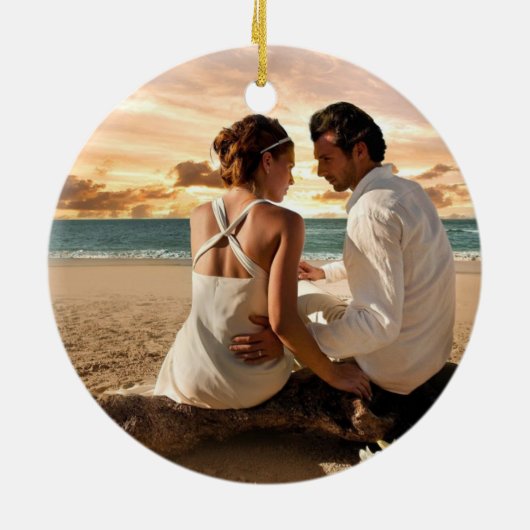 黒い及び白人のバッファローの格子縞の新婚者氏および夫人 セラミックオーナメント (裏面)