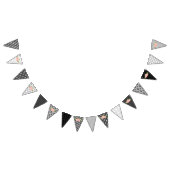 黒い及び白旗をバントするピンクの花を設計します バンティングフラッグ (全)