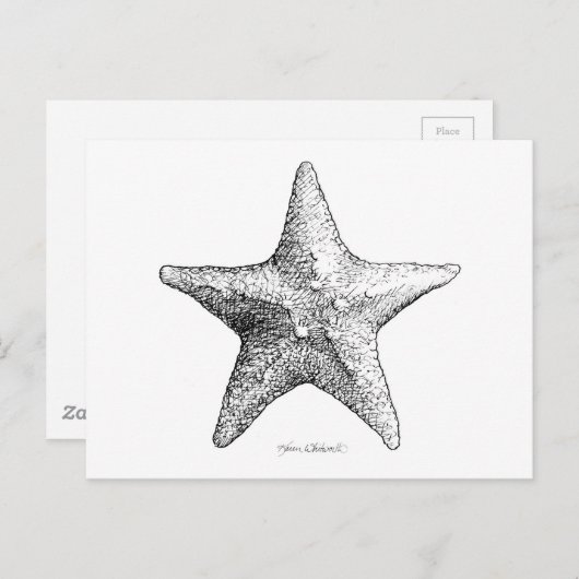 黒い及び白海の星の芸術を引いているヒトデ ポストカード (正面/裏面)