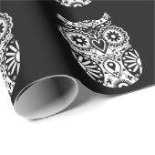 黒い及び白砂糖のスカルのフクロウの包装紙 ラッピングペーパー (ロールコーナー)