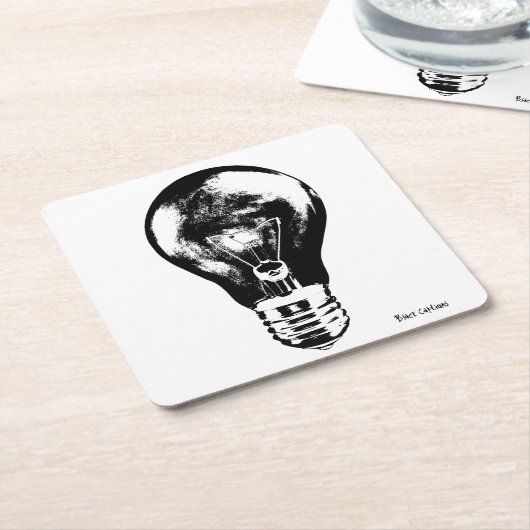 黒い及び白色光の球根-コースター スクエアペーパーコースター (アングル)