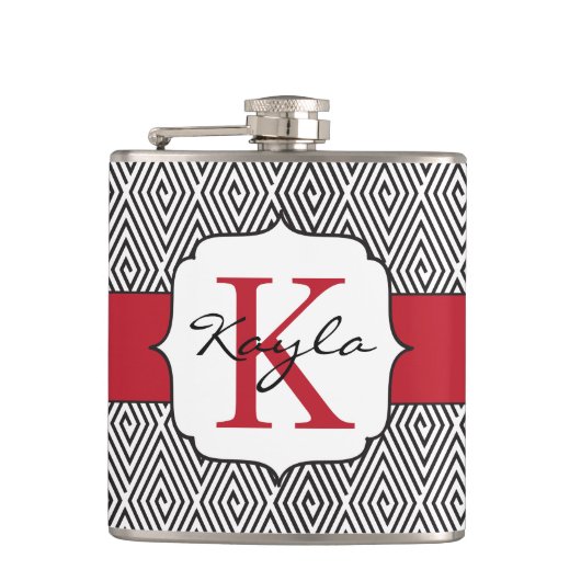 黒い及び白赤いモノグラムは渦巻きます フラスク (正面)