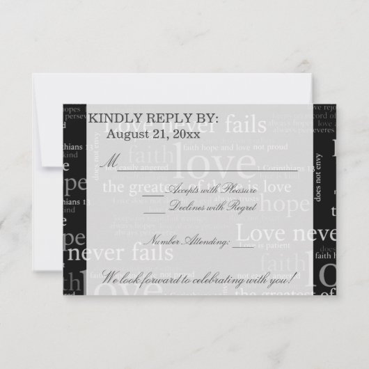 黒い及び白1のCorinthians 13 RSVPの応答カード 出欠カード (裏面)