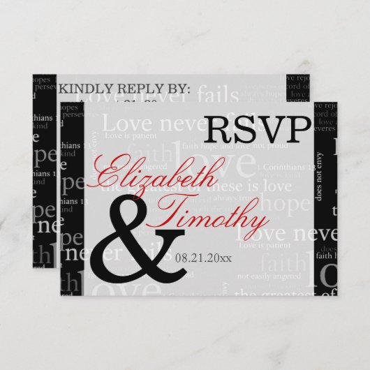 黒い及び白1のCorinthians 13 RSVPの応答カード 出欠カード (正面/裏面)