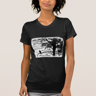 黒い及び白Nevermoreシルエットの木をあさり歩いて下さい Tシャツ