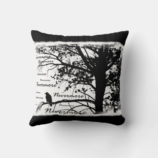 黒い及び白Nevermoreシルエットをあさり歩いて下さい クッション (裏面)