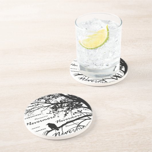 黒い及び白Nevermoreシルエットをあさり歩いて下さい コースター (側面)