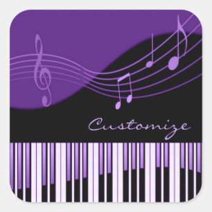 黒い及び紫色の音楽的なメロディーのステッカー スクエアシール