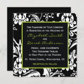 黒い及び緑のコンテンポラリーなダマスク織の招待状 招待状 (正面/裏面)