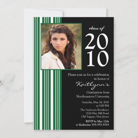 黒い及び緑の写真の卒業の招待状 招待状 (正面)
