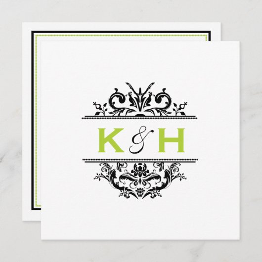 黒い及び緑の正方形の頂上の招待 招待状 (正面/裏面)