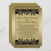 黒い及び金渦巻のアール・デコの結婚式 招待状 (正面/裏面)