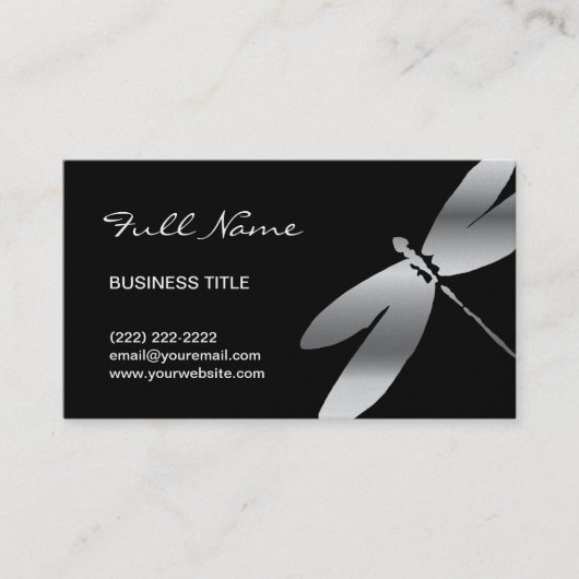 黒い及び銀製のトンボの名刺のデザイン 名刺 (正面)