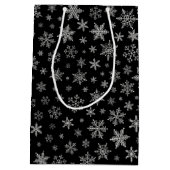 黒い及び銀製灰色モダンな雪片2 - ミディアムペーパーバッグ (裏面)